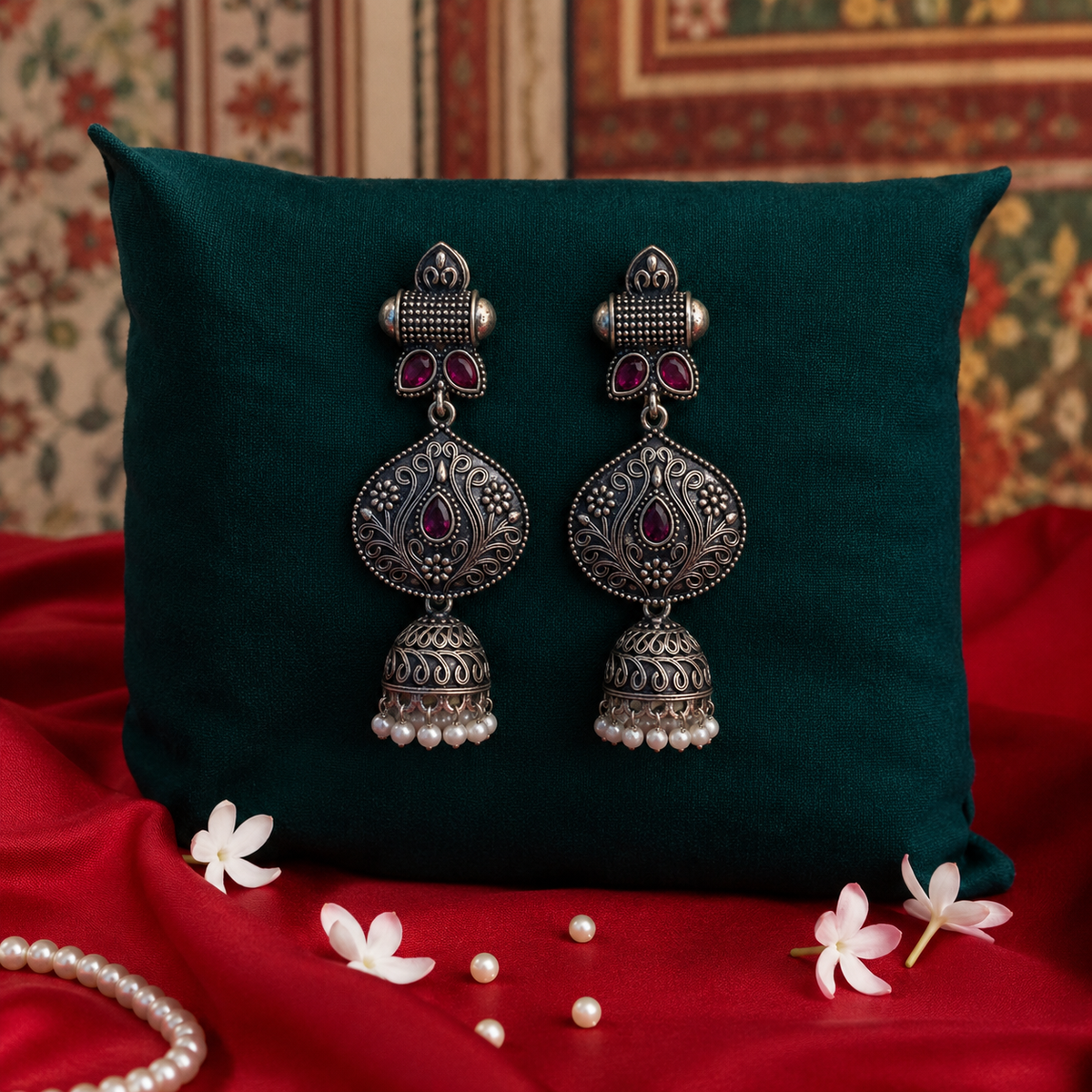 Noor e Riwaayat Ruby Filigree Jhumkas