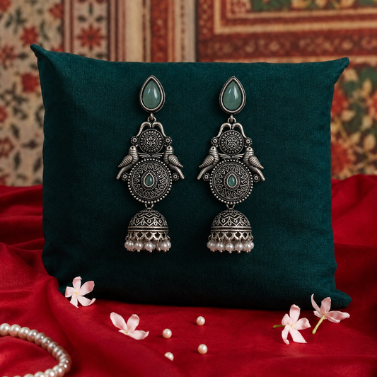 Meher Sage Green Tribal Jhumka Earrings