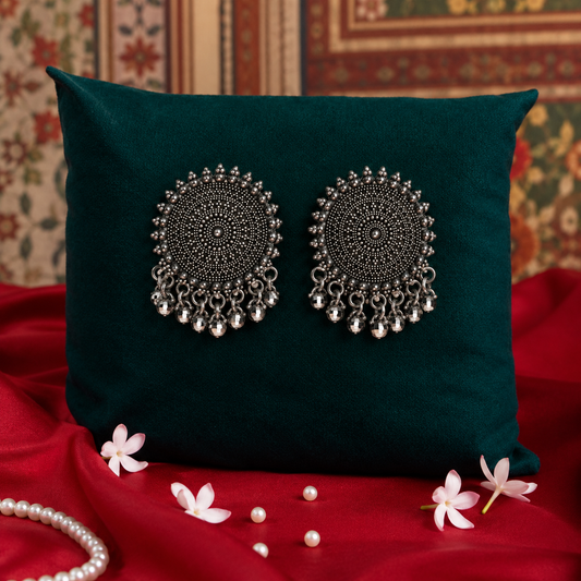Noor Antique Oxidised Silver Earrings